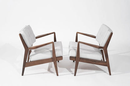 Walnut Lounge Chairs in Grey Linen, Model U430 for Risom, Inc. Circa, 1950s