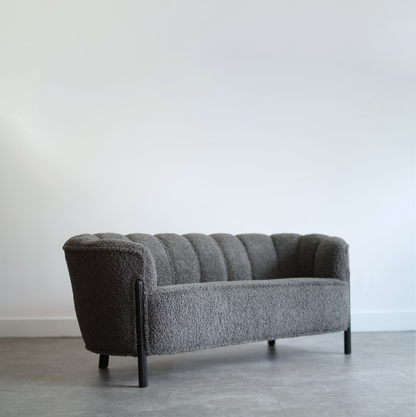 Scandinavian Cabinetmaker Loveseat in Charcoal Bouclé, Sweden, C. 1940s