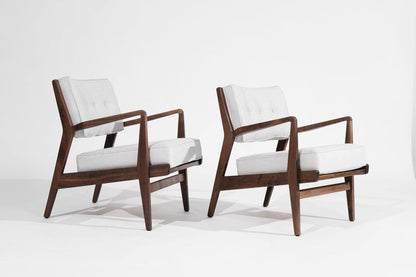 Walnut Lounge Chairs in Grey Linen, Model U430 for Risom, Inc. Circa, 1950s