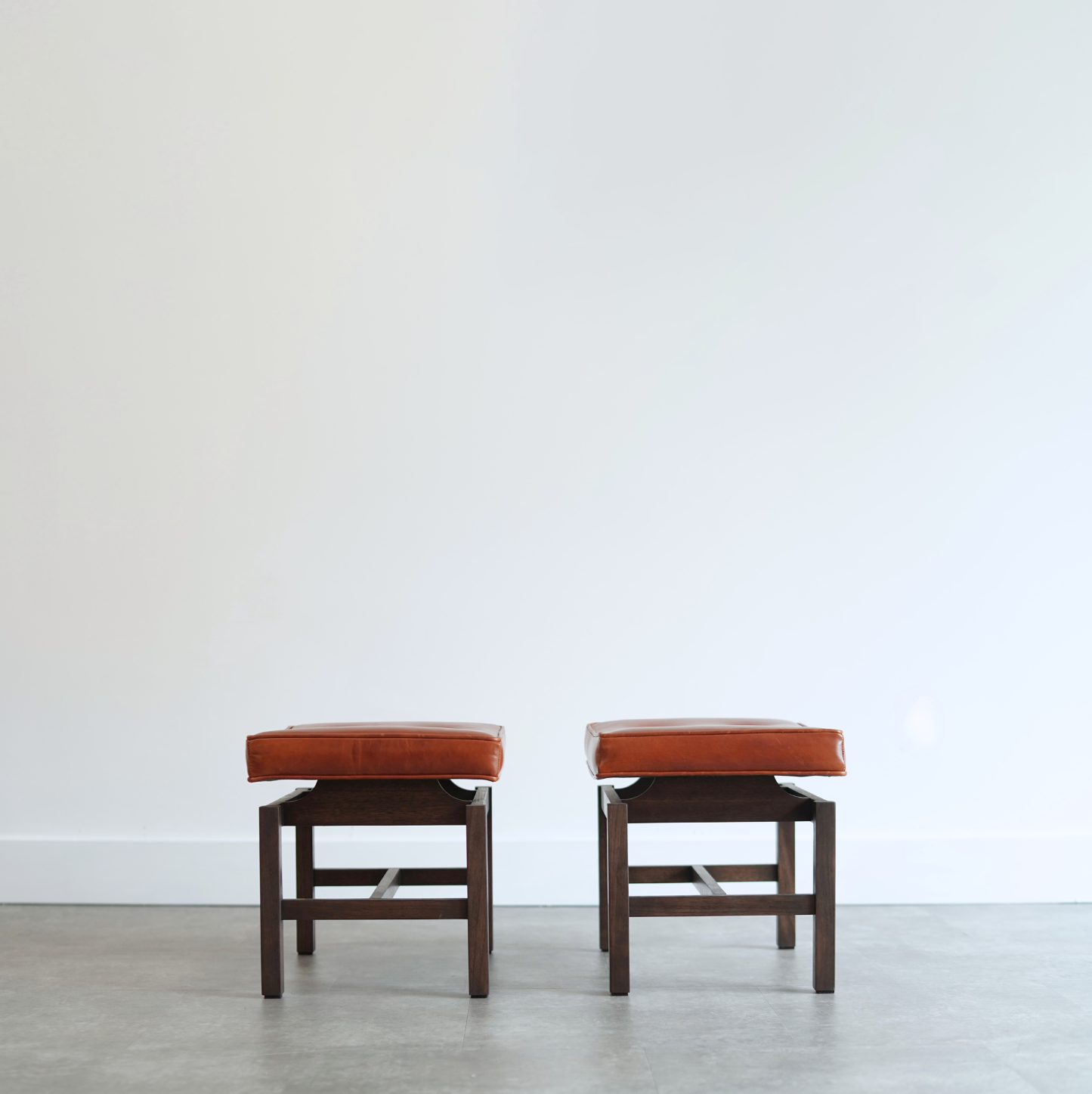 Set of Stools by Jens Risom in Cognac Leather, C. 1950s