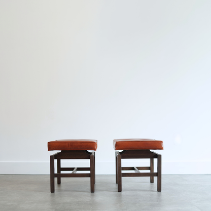 Set of Stools by Jens Risom in Cognac Leather, C. 1950s