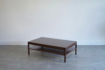 Edward Wormley Brass Stretcher Walnut Coffee Table, C. 1950s