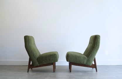 Set of Slipper Chairs by Jens Risom in Teddy Wool , C. 1950s