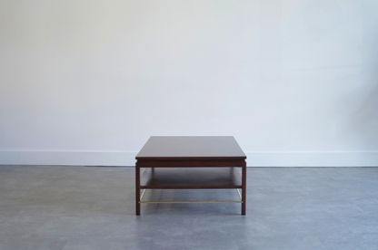 Edward Wormley Brass Stretcher Walnut Coffee Table, C. 1950s