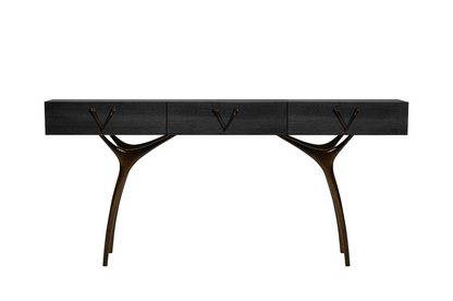 Crescent Console Table in Blackout Oak and Bronze
