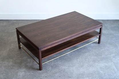 Edward Wormley Brass Stretcher Walnut Coffee Table, C. 1950s