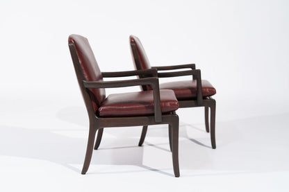 Set of Lounge Chairs by Ole Wanscher in Sangria Leather, Denmark, C. 1960s