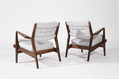 Walnut Lounge Chairs in Grey Linen, Model U430 for Risom, Inc. Circa, 1950s