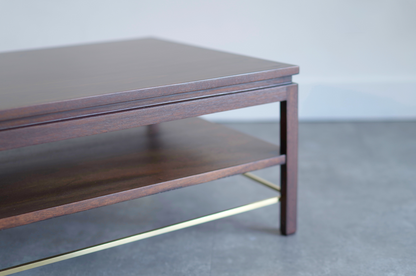 Edward Wormley Brass Stretcher Walnut Coffee Table, C. 1950s