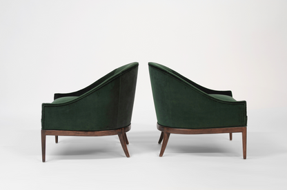 Mid-Century Modern Lounge Chairs in Emerald Velvet, C. 1950s