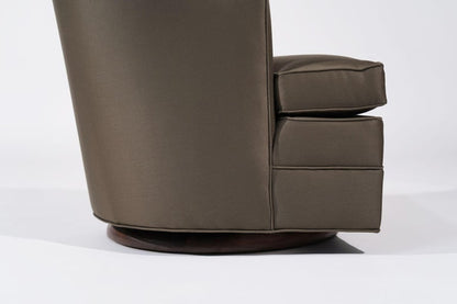 Set of Swivel Lounge Chairs in Olive Green Silk, C. 1950s