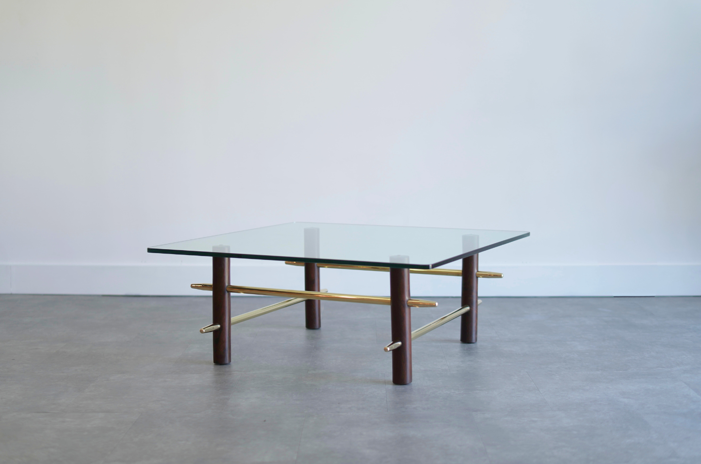 Vintage Mahogany and Brass Coffee Table, C. 1950s
