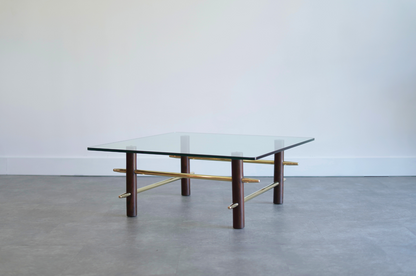 Vintage Mahogany and Brass Coffee Table, C. 1950s