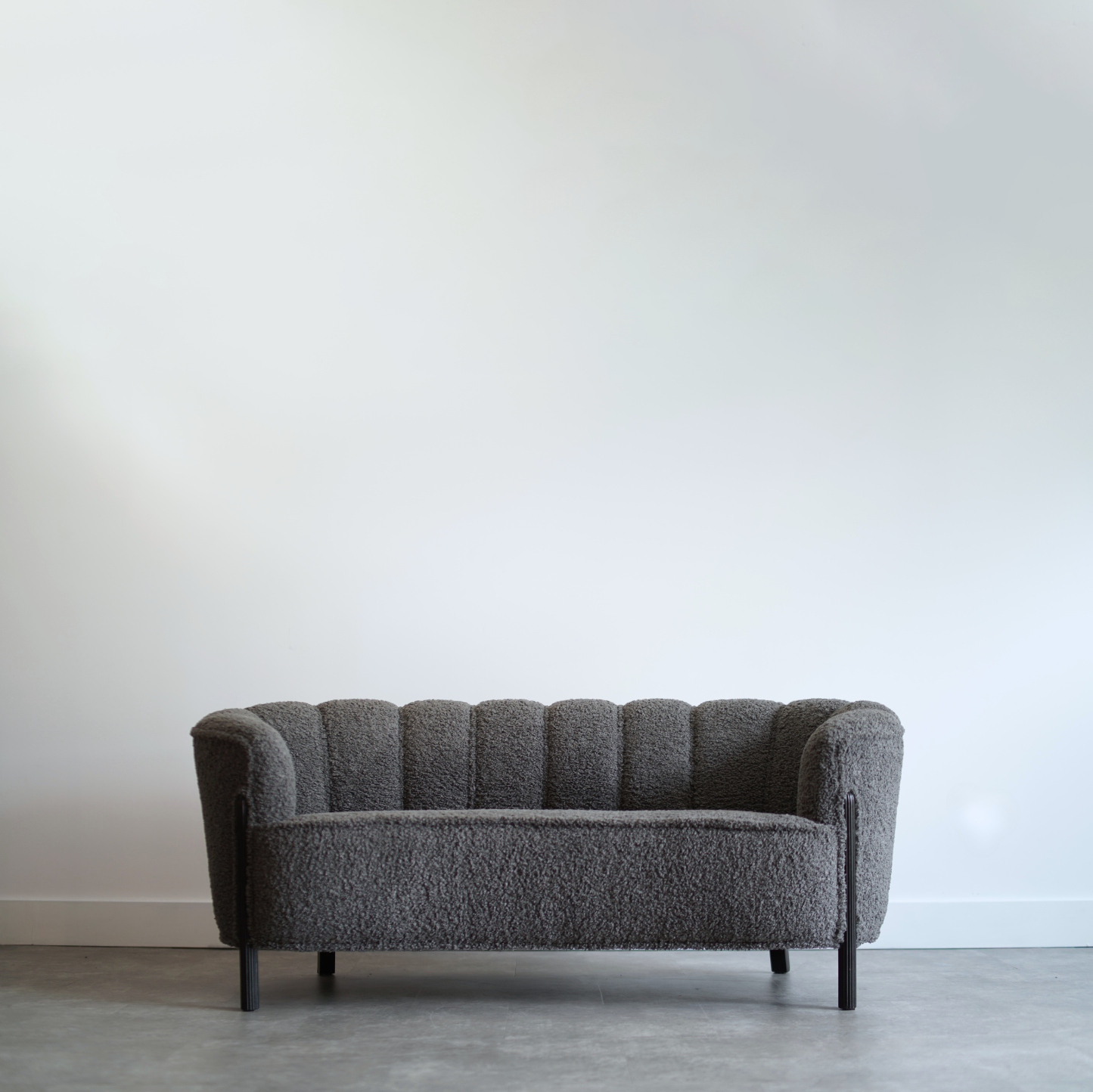 Scandinavian Cabinetmaker Loveseat in Charcoal Bouclé, Sweden, C. 1940s