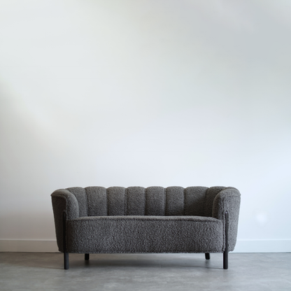 Scandinavian Cabinetmaker Loveseat in Charcoal Bouclé, Sweden, C. 1940s