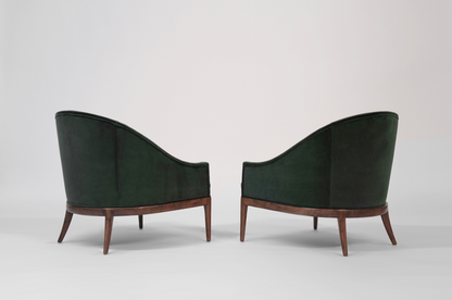 Mid-Century Modern Lounge Chairs in Emerald Velvet, C. 1950s