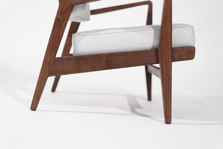 Walnut Lounge Chairs in Grey Linen, Model U430 for Risom, Inc. Circa, 1950s