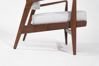 Walnut Lounge Chairs in Grey Linen, Model U430 for Risom, Inc. Circa, 1950s