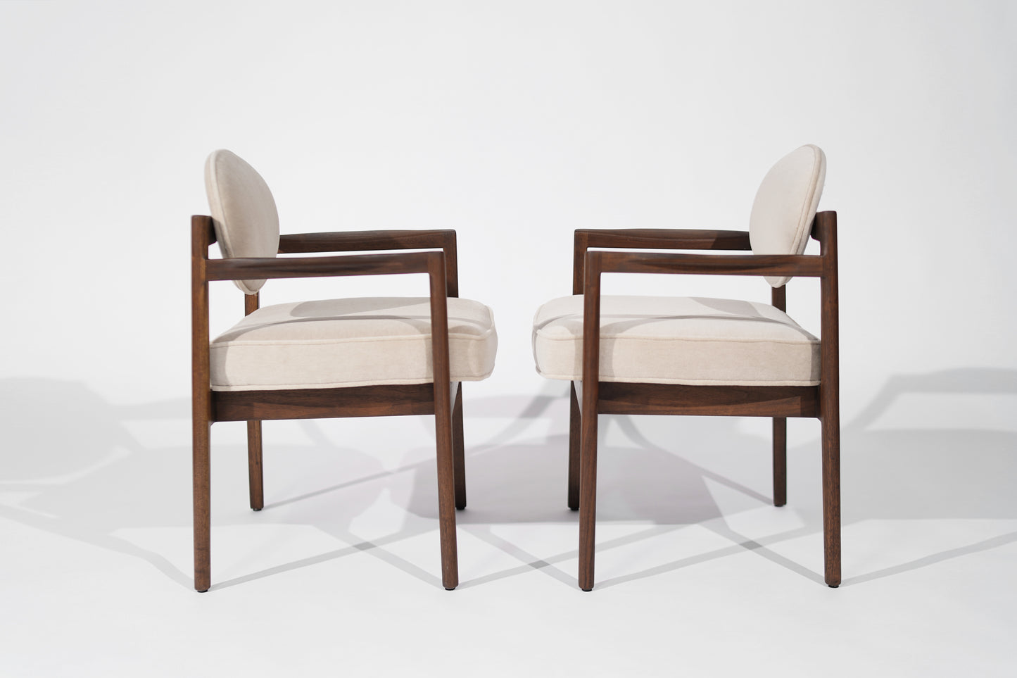 Jens Risom Walnut Armchairs in Natural Mohair, C. 1950s