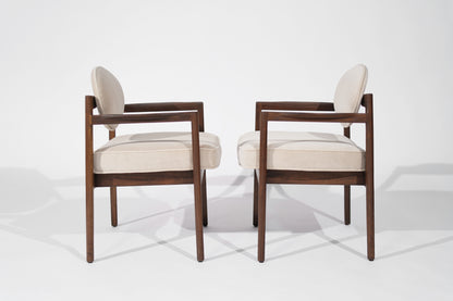 Jens Risom Walnut Armchairs in Natural Mohair, C. 1950s