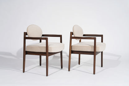 Jens Risom Walnut Armchairs in Natural Mohair, C. 1950s