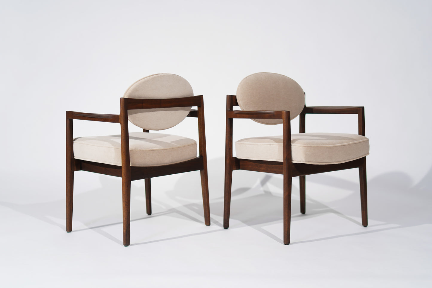 Jens Risom Walnut Armchairs in Natural Mohair, C. 1950s