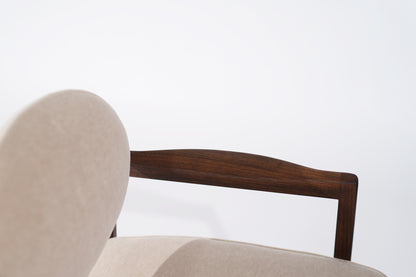 Jens Risom Walnut Armchairs in Natural Mohair, C. 1950s