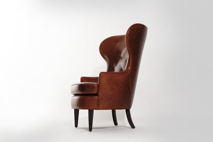 Vintage Wingback Chair in Cognac Leather, C. 1950s