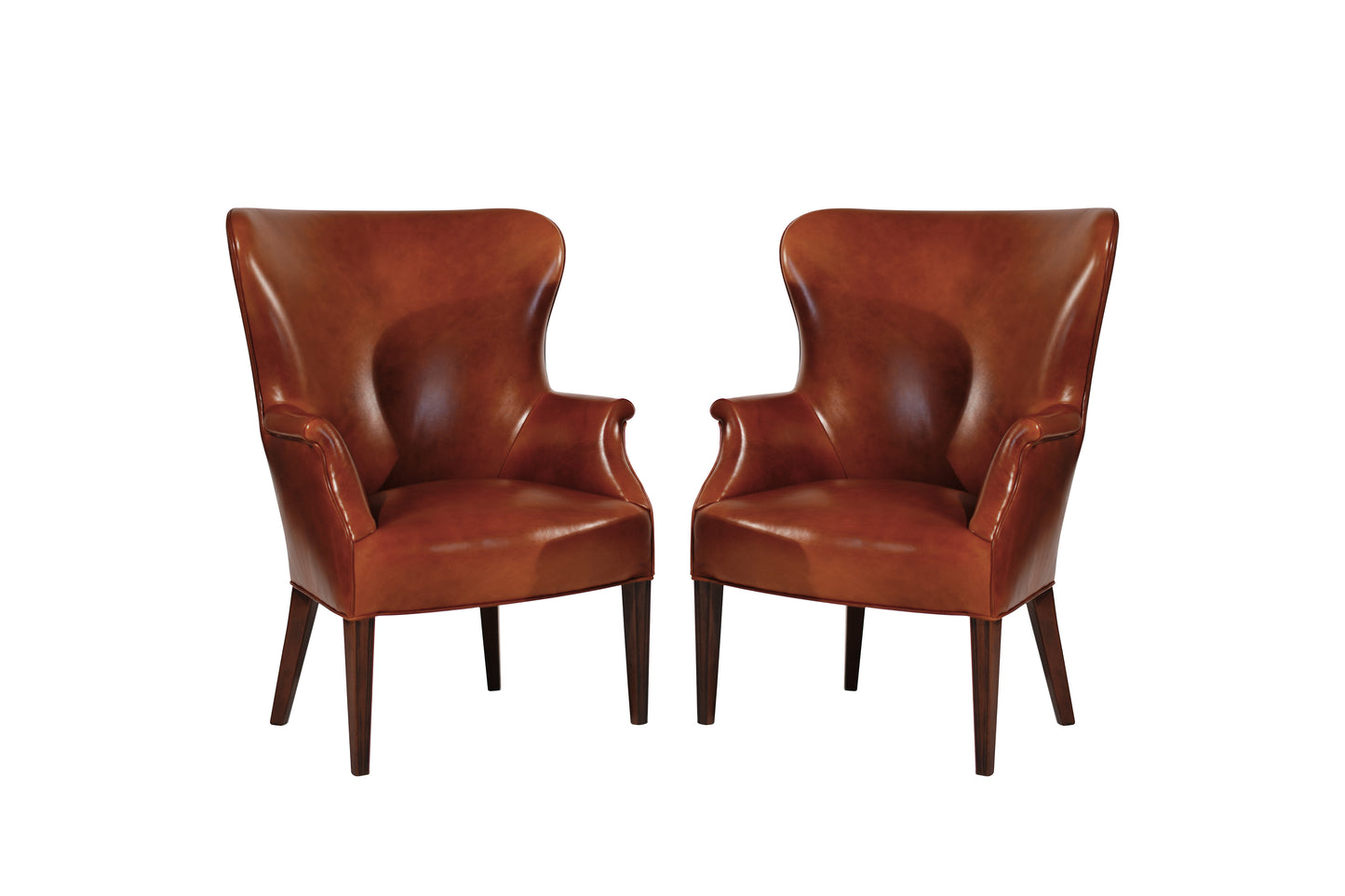 Set of Wingback Club Chairs in Cognac Leather, C. 1950s