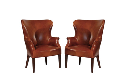 Set of Wingback Club Chairs in Cognac Leather, C. 1950s