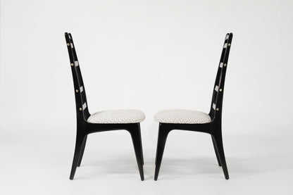 Set of Ebonized Ladder-Back Chairs w/ Brass Accents, C. 1950s