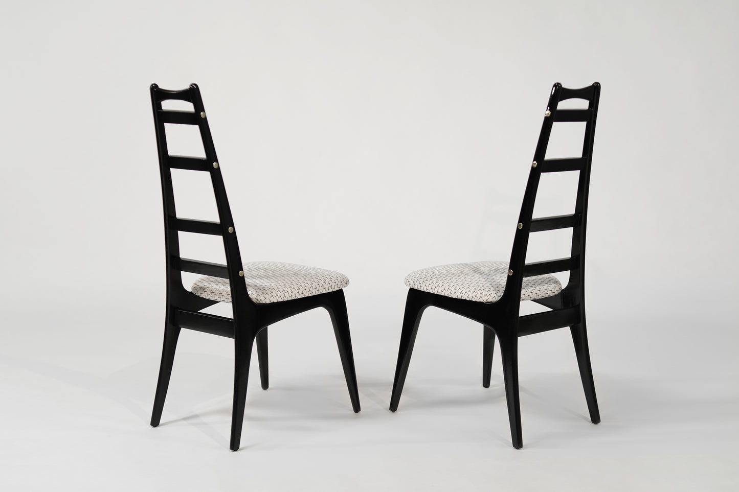 Set of Ebonized Ladder-Back Chairs w/ Brass Accents, C. 1950s