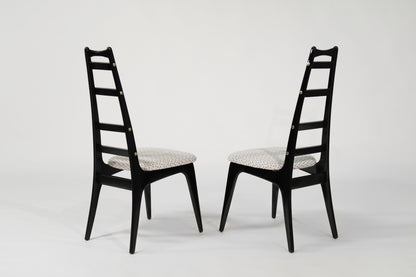 Set of Ebonized Ladder-Back Chairs w/ Brass Accents, C. 1950s