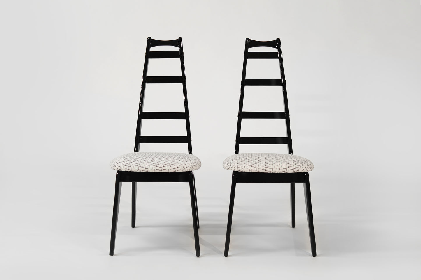 Set of Ebonized Ladder-Back Chairs w/ Brass Accents, C. 1950s