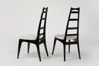 Set of Ebonized Ladder-Back Chairs w/ Brass Accents, C. 1950s