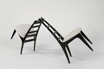 Set of Ebonized Ladder-Back Chairs w/ Brass Accents, C. 1950s