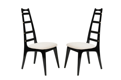 Set of Ebonized Ladder-Back Chairs w/ Brass Accents, C. 1950s