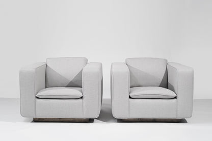 Italian Lounge Chairs in Grey Linen, C. 1950s