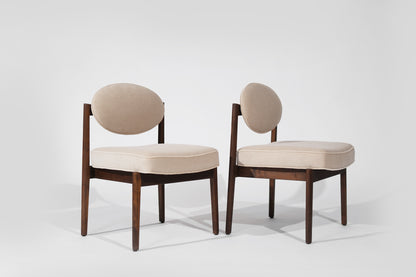 Set of Walnut Side Chairs by Jens Risom in Natural Mohair, C. 1950s