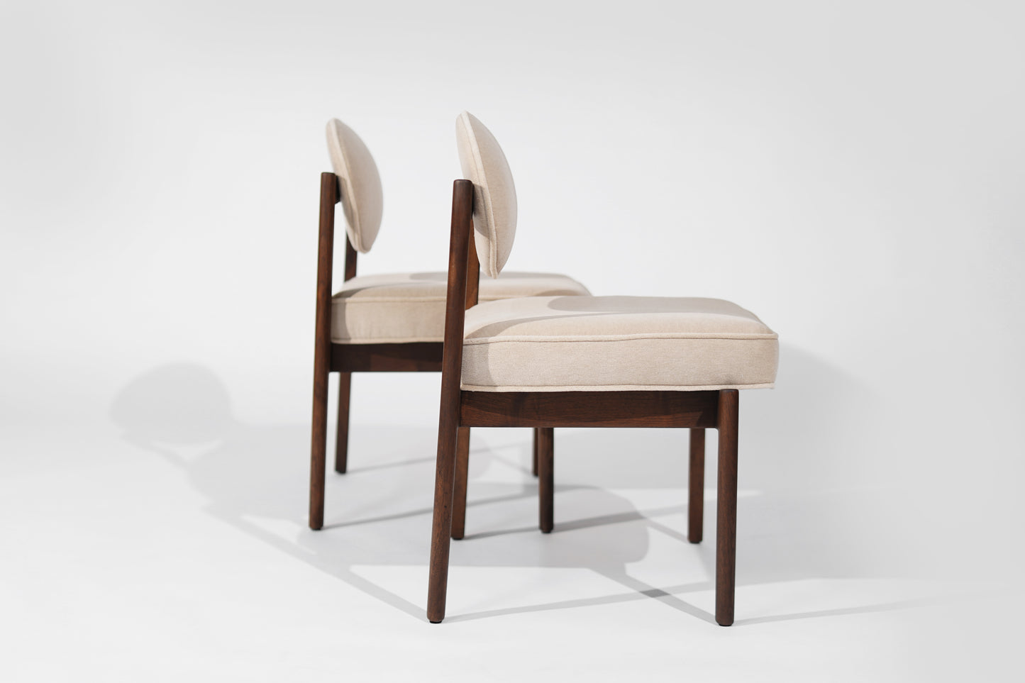 Set of Walnut Side Chairs by Jens Risom in Natural Mohair, C. 1950s