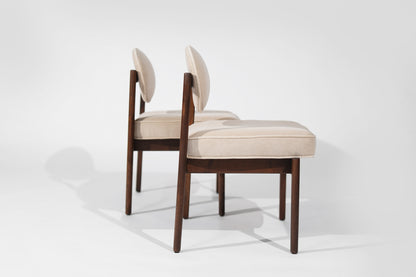 Set of Walnut Side Chairs by Jens Risom in Natural Mohair, C. 1950s