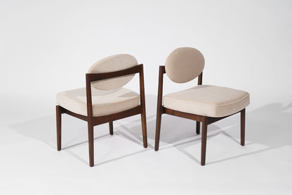 Set of Walnut Side Chairs by Jens Risom in Natural Mohair, C. 1950s