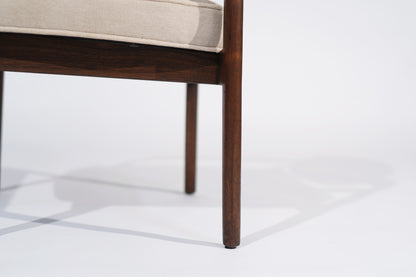 Set of Walnut Side Chairs by Jens Risom in Natural Mohair, C. 1950s