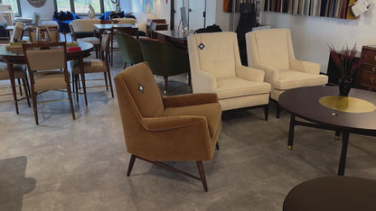 Scandinavian Modern Lounge Chair in Gold Mohair, C. 1950s