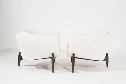 Set of Transitional Tripod Lounge Chairs in Wool, circa 1950s