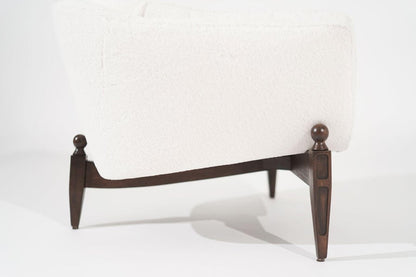 Set of Transitional Tripod Lounge Chairs in Wool, circa 1950s