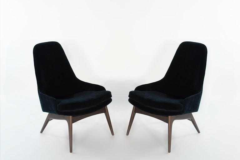 Set of Slipper Chairs by Adrian Pearsall in Navy Mohair, 1950s