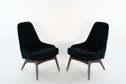 Set of Slipper Chairs by Adrian Pearsall in Navy Mohair, 1950s