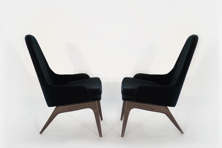 Set of Slipper Chairs by Adrian Pearsall in Navy Mohair, 1950s