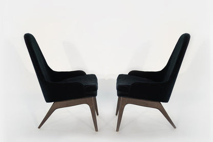 Set of Slipper Chairs by Adrian Pearsall in Navy Mohair, 1950s